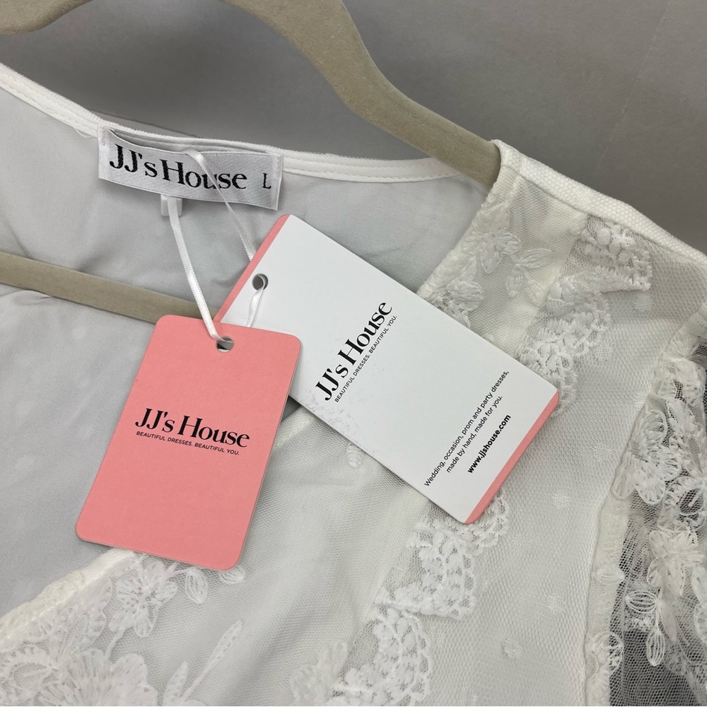 JJ's House Flower Ruffle V-Neck A-line Lace Maxi Dress #‎ 288443 White Large NEW - Picture 6 of 14